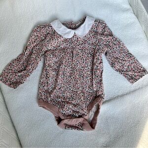 Baby Gap Floral Pink Peter Pan Collar One-Piece Bodysuit